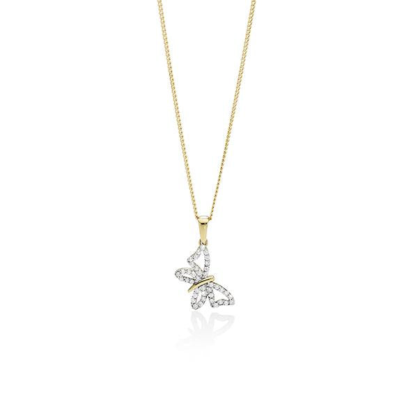 9ct Gold Cubic Zirconia Butterfly Pendant