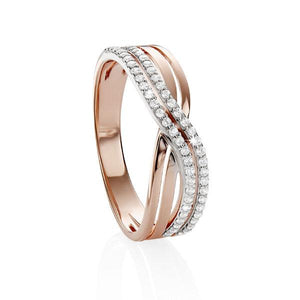 9ct Rose Gold Cubic Zirconia Cross Over Ring