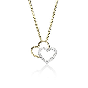 9ct Yellow Gold/White Gold Tdw=0.10ct Double Heart Slider Pendant