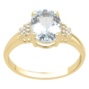 9ct Yellow Gold Aquamarine Oval & Diamond Ring