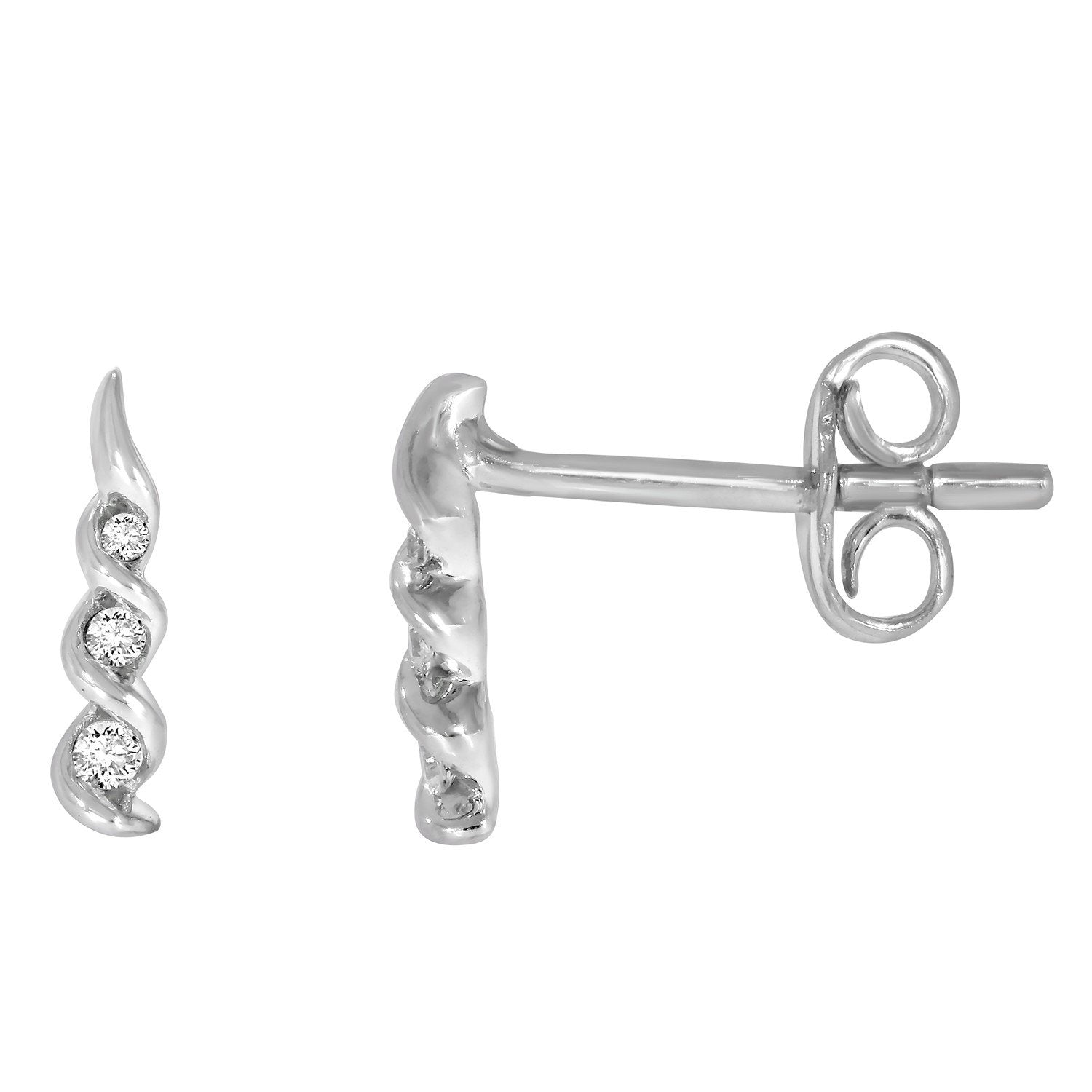 9ct White Gold 3 Stone Diamond 0.05ct (Owlb) Swirl Earrings