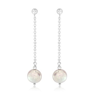 Sterling Silver Earrings With 9-10mm Coin Shape Freshwater Pearl (6624744472740) (7077459493028)