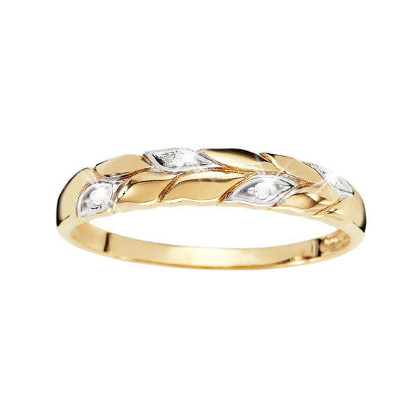 9ct Yellow Gold Diamond Set Leaf Band