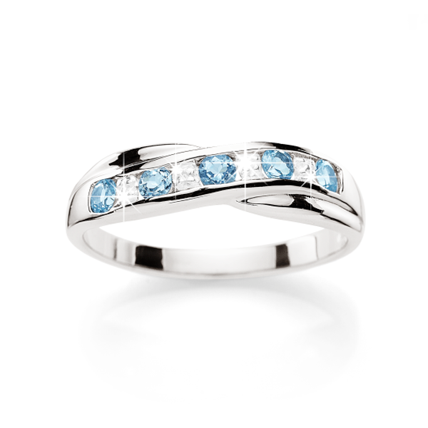 Sterling Silver Blue Topaz & Diamond Cross Over Ring