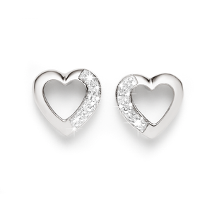 Sterling Silver Pave Set Diamond Heart Studs