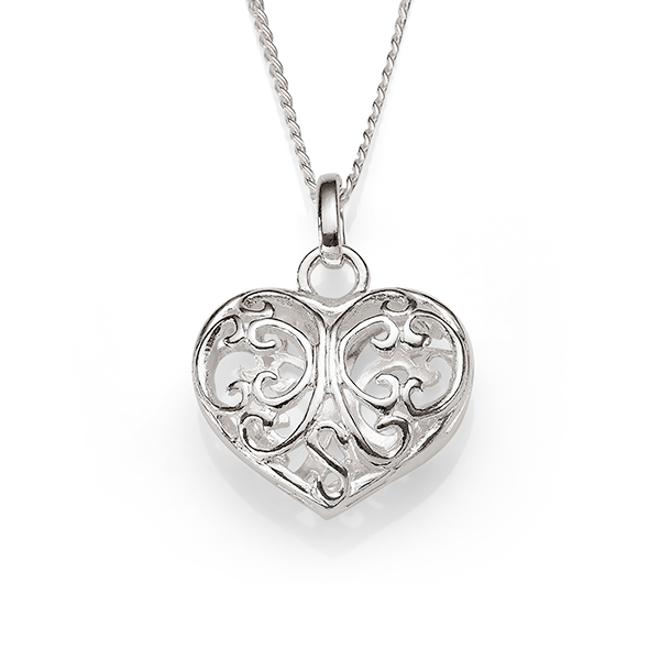 Sterling Silver Filigree Puffed Heart Pendant