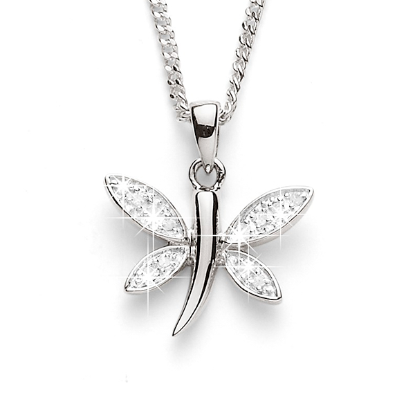 Sterling Silver Diamond Set Dragonfly Pendant