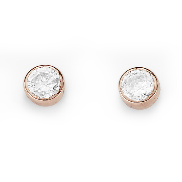 9ct Rose Gold Bezel Set Round 4mm Cubic Zirconia Stud Earrings