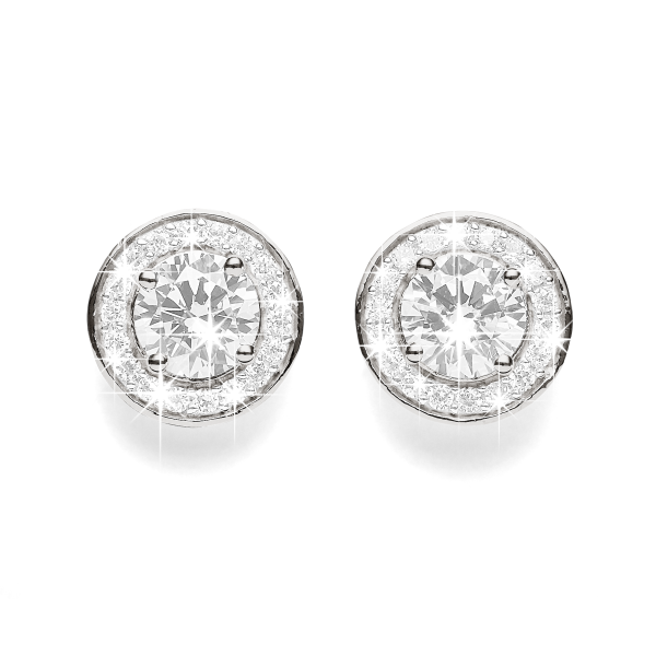 9ct White Gold Pave Cubic Zirconia Halo Stud Earrings