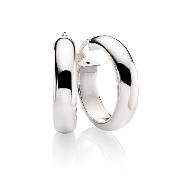 Sterling Silver 15mm 5mm Half Round Polished Hoops
