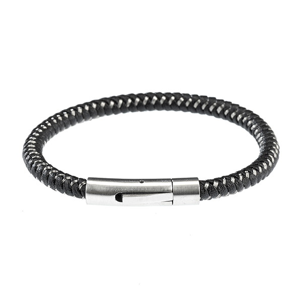 Cudworth Steel & Leather Bracelet With Stainless Steel Clasp