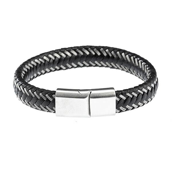 Cudworth Steel & Leather Bracelet With Stainless Steel Clasp