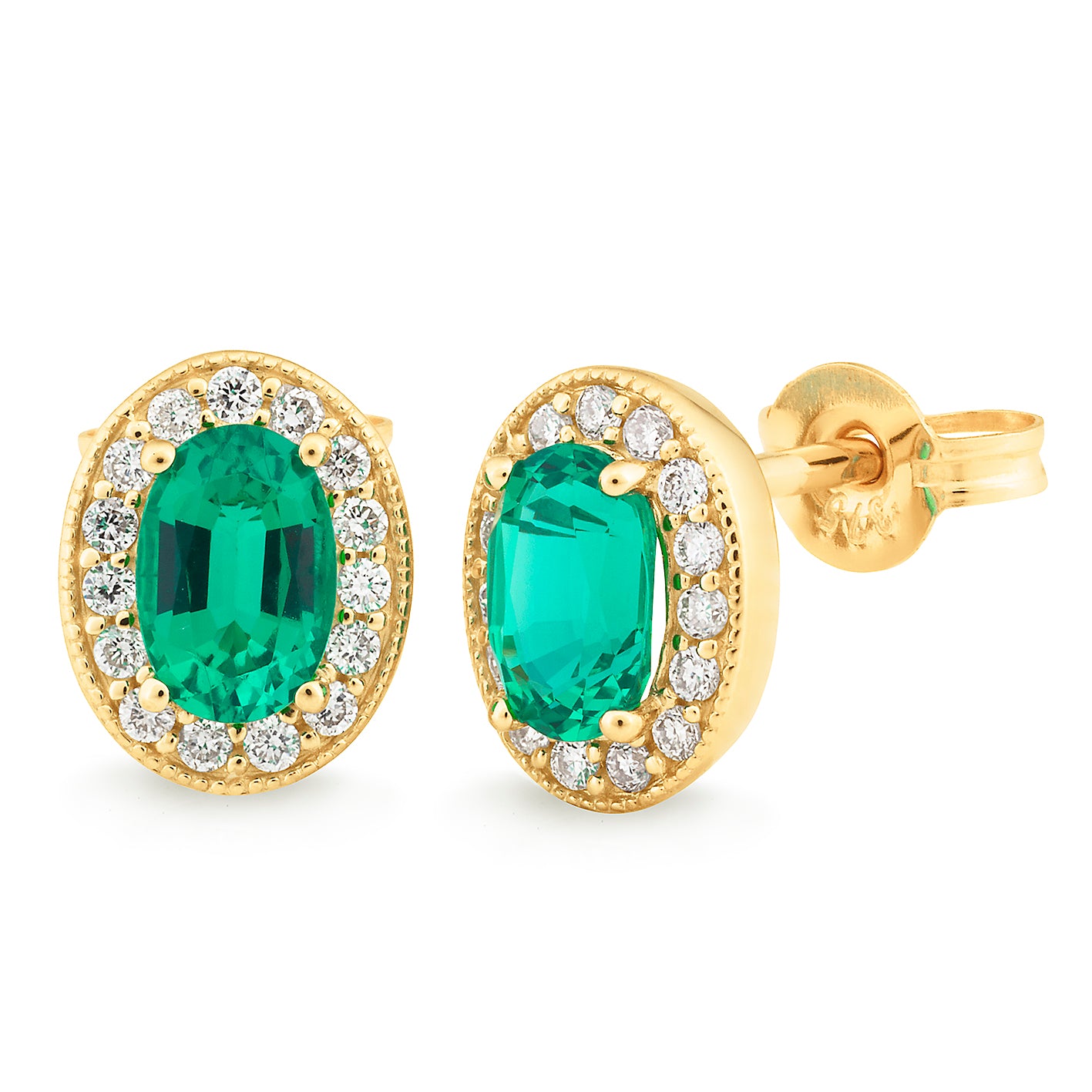 MMJ - Synthetic Emerald & Diamond Stud Earring