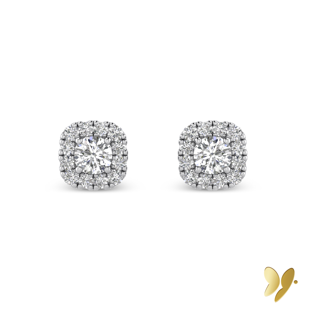 10ct White Gold, Square Shaped Diamond Halo Earrings. Set with 0.75cts (tdw) of Harmony Created Diamonds