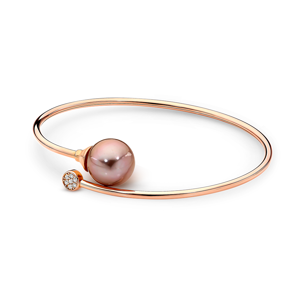 Ikecho Sterling Silver & Rose Gold Plated Fresh Water Pearl Edison Bangle