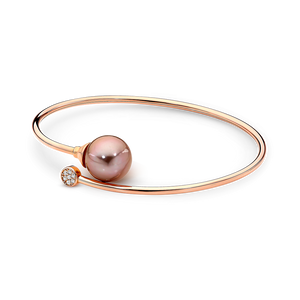 Ikecho Sterling Silver & Rose Gold Plated Fresh Water Pearl Edison Bangle