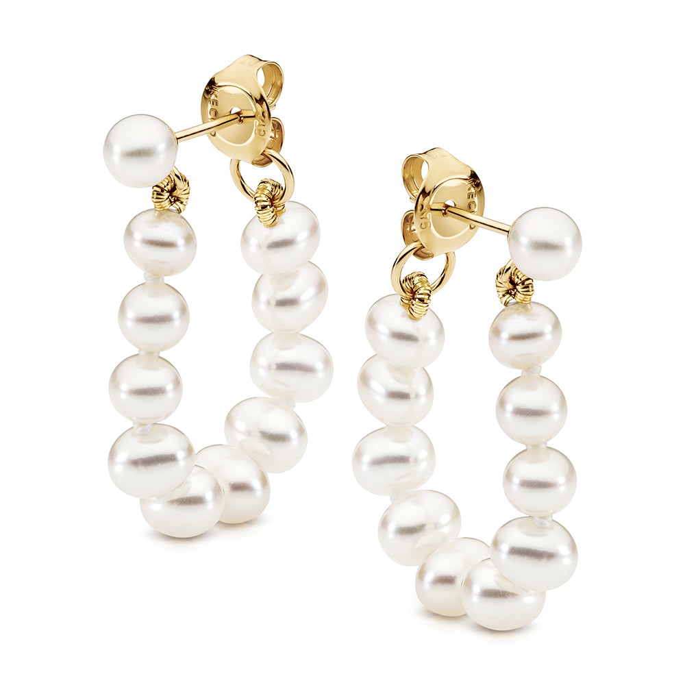 Ikecho 9ct Yellow Gold Fresh Water Pearl String Earrings