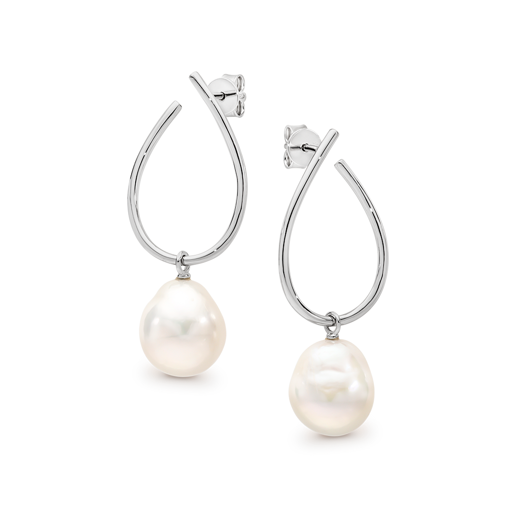 Ikecho Sterling Silver Edison Fresh Water Pearl U-shaped Stud Earrings