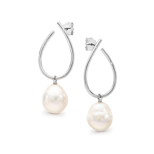 Ikecho Sterling Silver Edison Fresh Water Pearl U-shaped Stud Earrings
