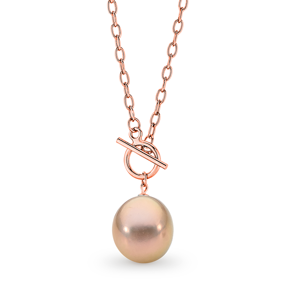 Ikecho Sterling Silver& Rose Gold Plated Edison Fresh Water Pearl Pink Toggle Necklace