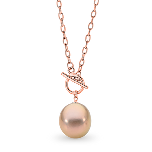 Ikecho Sterling Silver& Rose Gold Plated Edison Fresh Water Pearl Pink Toggle Necklace
