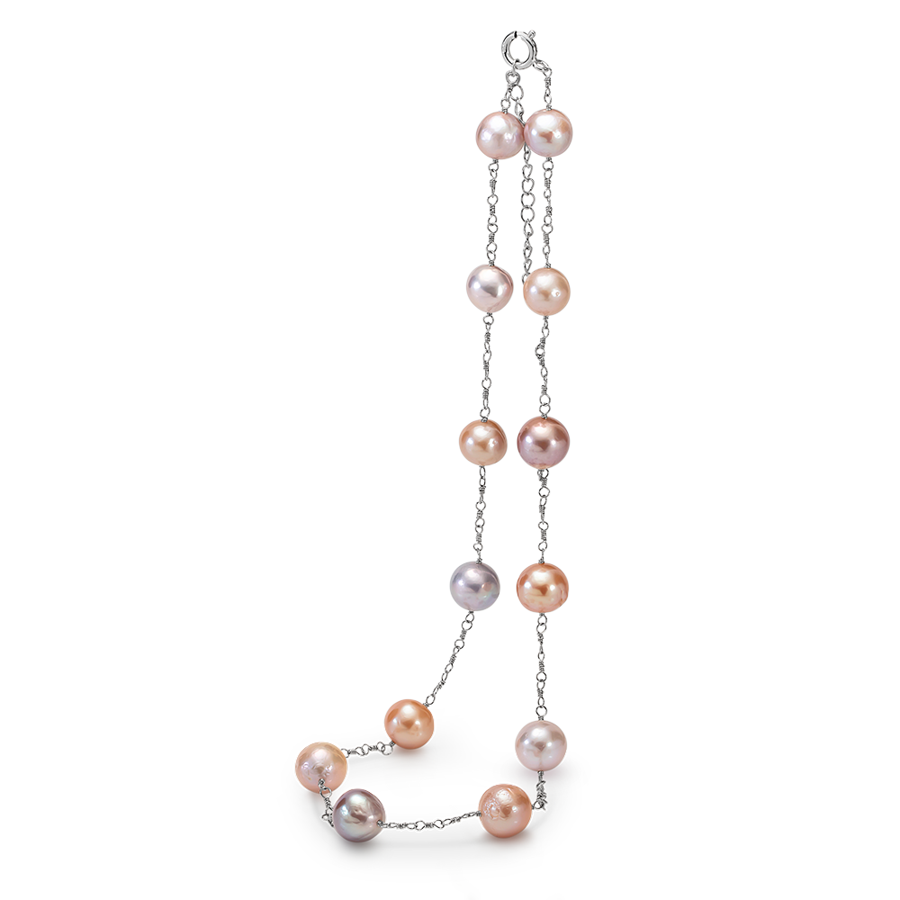 Ikecho Sterling Silver Edison Fresh Water Pearl Multi Pink  Necklace