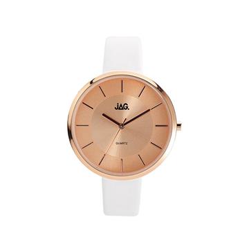 Jag Leah Rose Gold Dial White Strap Watch