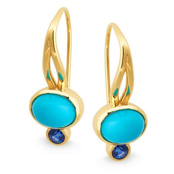 MMJ - Turquoise & Sapphire Shepherd Hook Earring