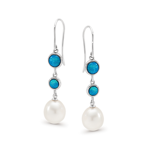 Ikecho Sterling Silver Light Solid Opal with Fresh Water Pearl Hook Earrings