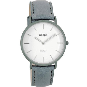 OOZOO Watch 36mm matt steel-grey alu/ silver on white / steel-grey