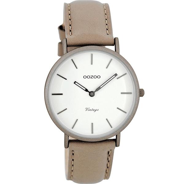 OOZOO Watch 36mm matt taupe alu case / silver on white / taupe