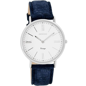 OOZOO Watch 36mm silver case / silver on white / textured navy
