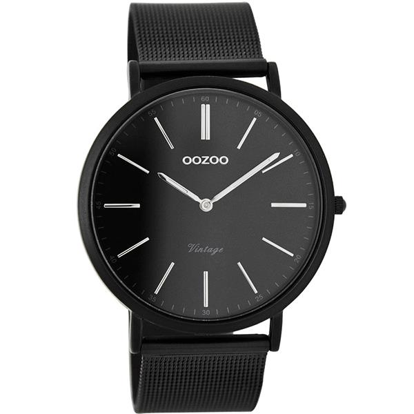 OOZOO Watch 40mm matt black alu/ silver on black / matt black alu mesh
