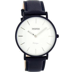 OOZOO Watch 40mm matt navy alu case / silver on white / navy