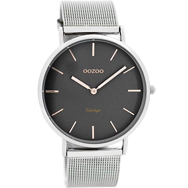 OOZOO Watch 40mm matt silv alu/rose gold on grey/matt silv alu mesh