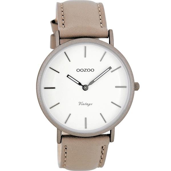OOZOO Watch 40mm matt taupe alu case / silver on white / taupe