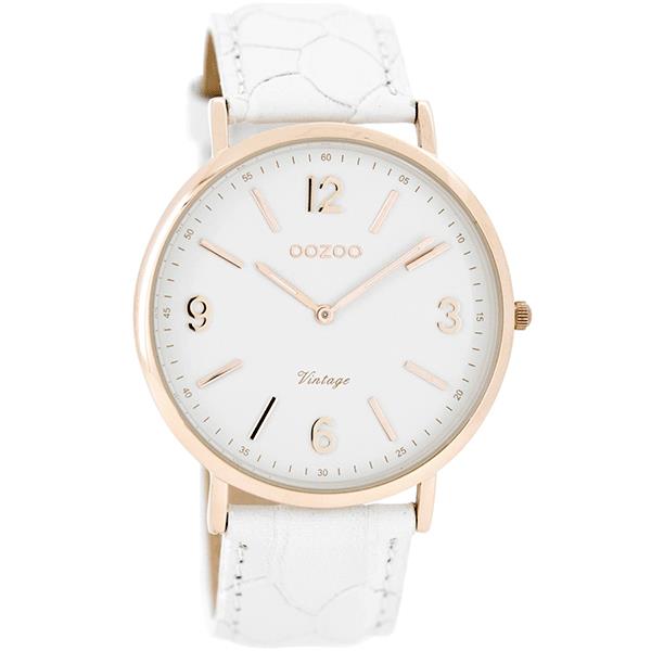 OOZOO Watch 40mm rose gold on white / white croco