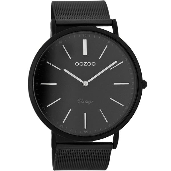 OOZOO Watch 44mm matt black alu/ silver on black / matt black alu mesh