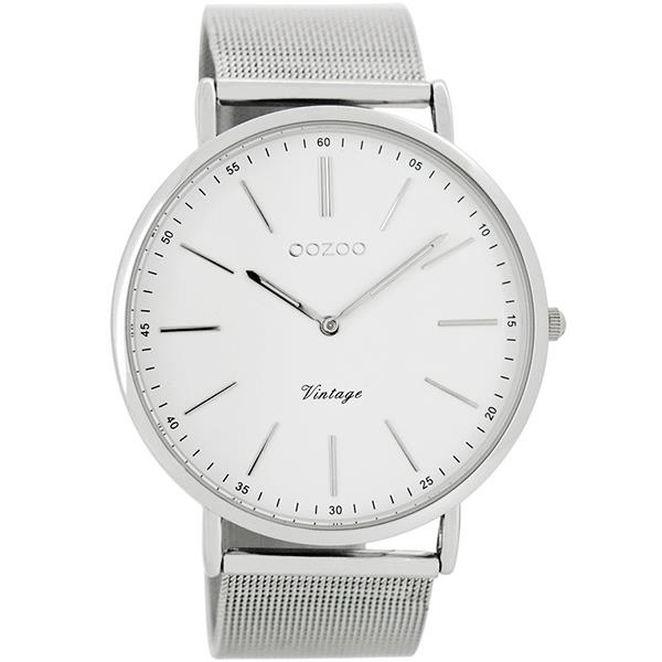 OOZOO Watch 44mm silver on white / silver mesh