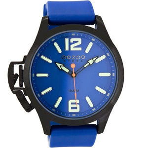 OOZOO Watch 46mm matt black(10ATM)/diver's green on blue/blue rubber