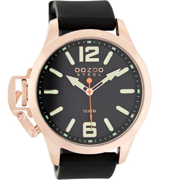 OOZOO Watch 46mm matt rose gld(10ATM)/diver's green on blk/blk rubber