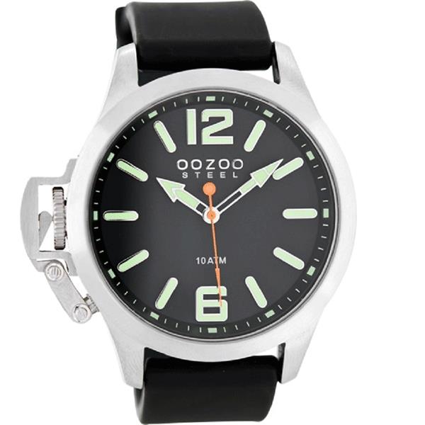 OOZOO Watch 46mm matt silver(10ATM)/diver's green on blk/blk rubber