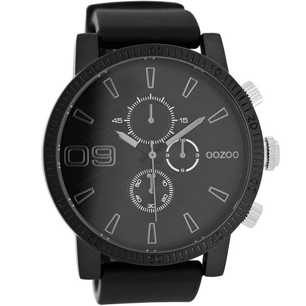 OOZOO Watch 50mm matt black alu/ silver on black / black rubber