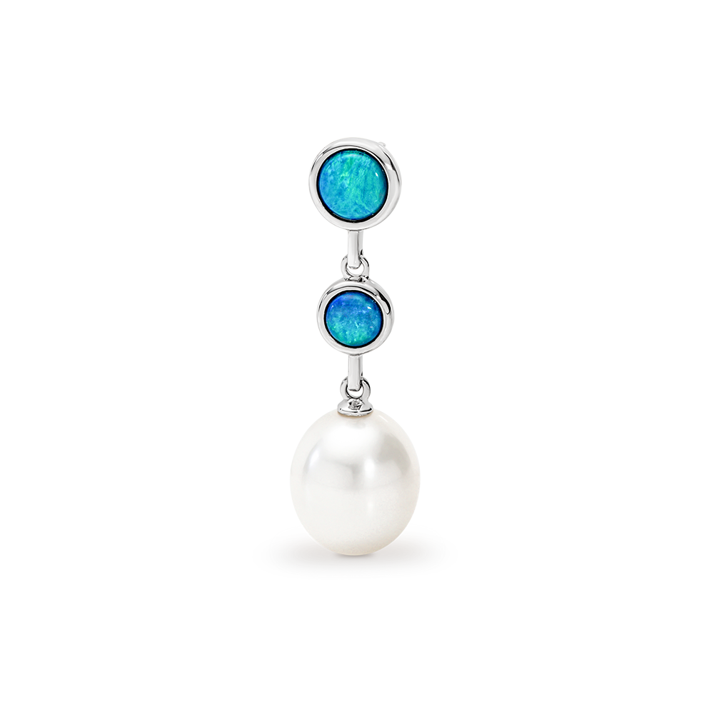 Ikecho Sterling Silver Light Solid Opal with Fresh Water Pearl Pendant