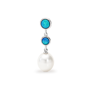 Ikecho Sterling Silver Light Solid Opal with Fresh Water Pearl Pendant