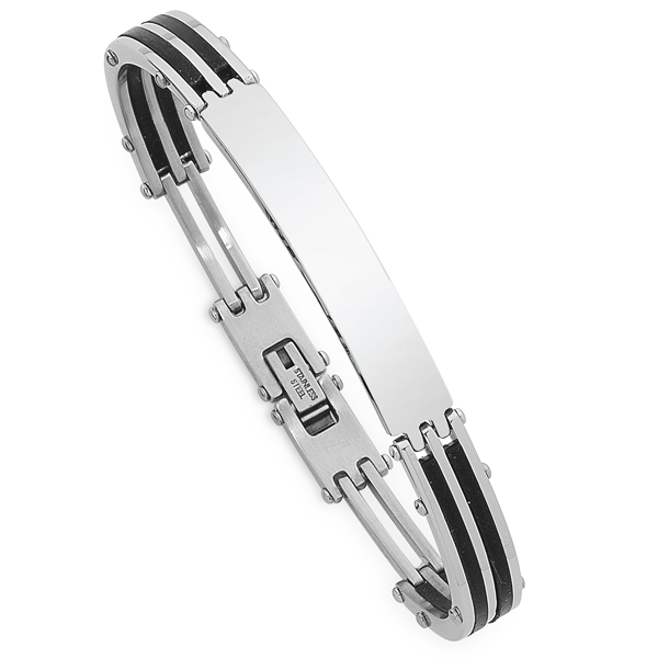 Stainless Steel With Black Band Gents Bracelet