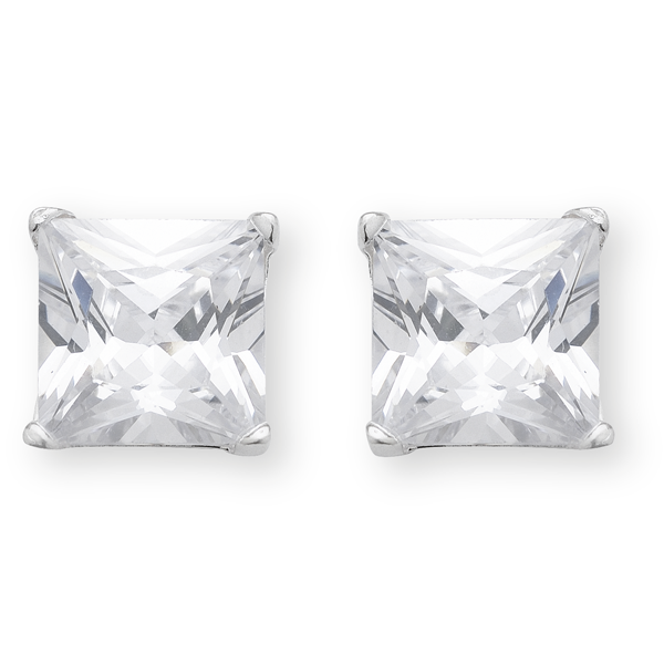 Sterling Silver Cubic Zirconia 7mm Princess Cut Stud Earrings Purdeys Jewellers