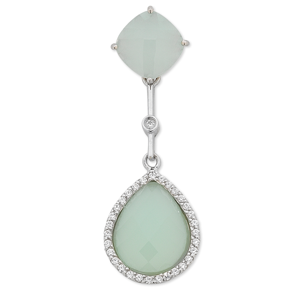 Sterling Silver Cubic Zirconia & Milky Aqua Crystal Pendant