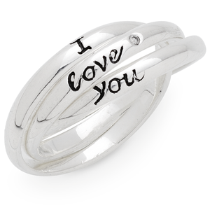 Sterling Silver Diamond Set 'I Love You' 3 Band Rings