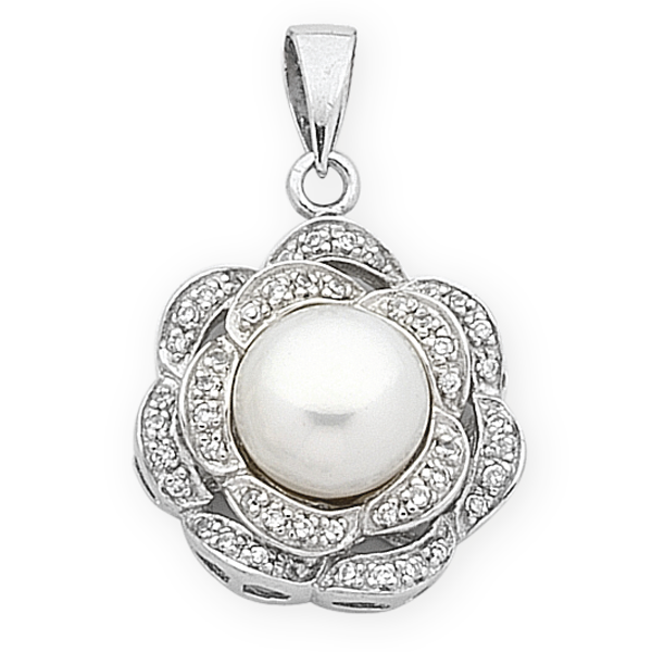 Sterling Silver Fresh Water Pearl & Cubic Zirconia Pendant